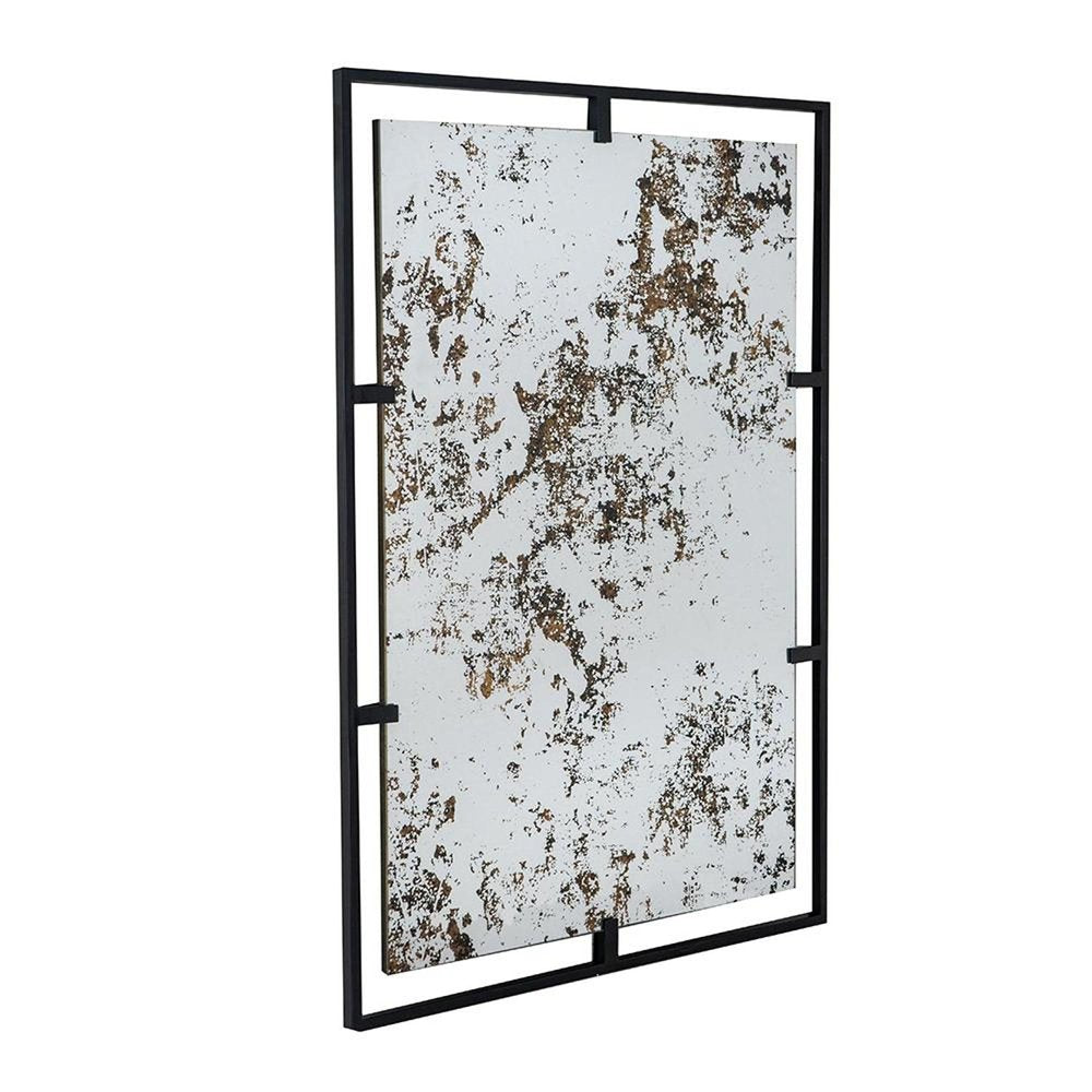 32" Black Iron Framed Antiqued Glass Accent Mirror
