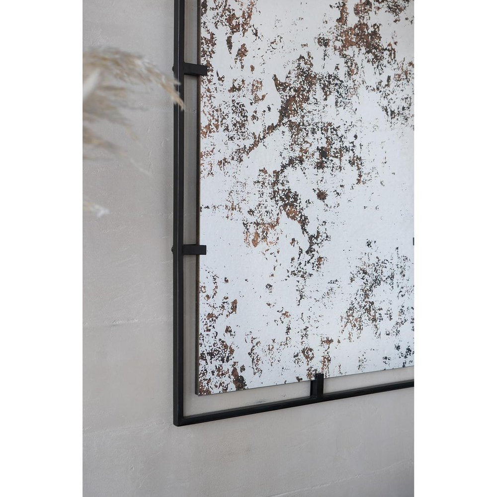 32" Black Iron Framed Antiqued Glass Accent Mirror