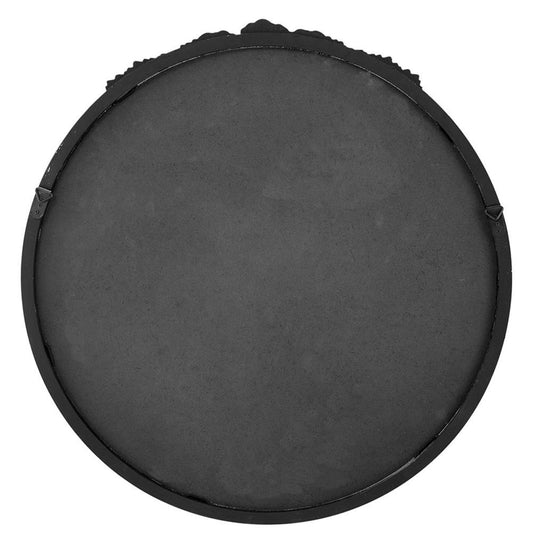 30" Black Crowned Top Antiqued Glass Round Framed Accent Mirror
