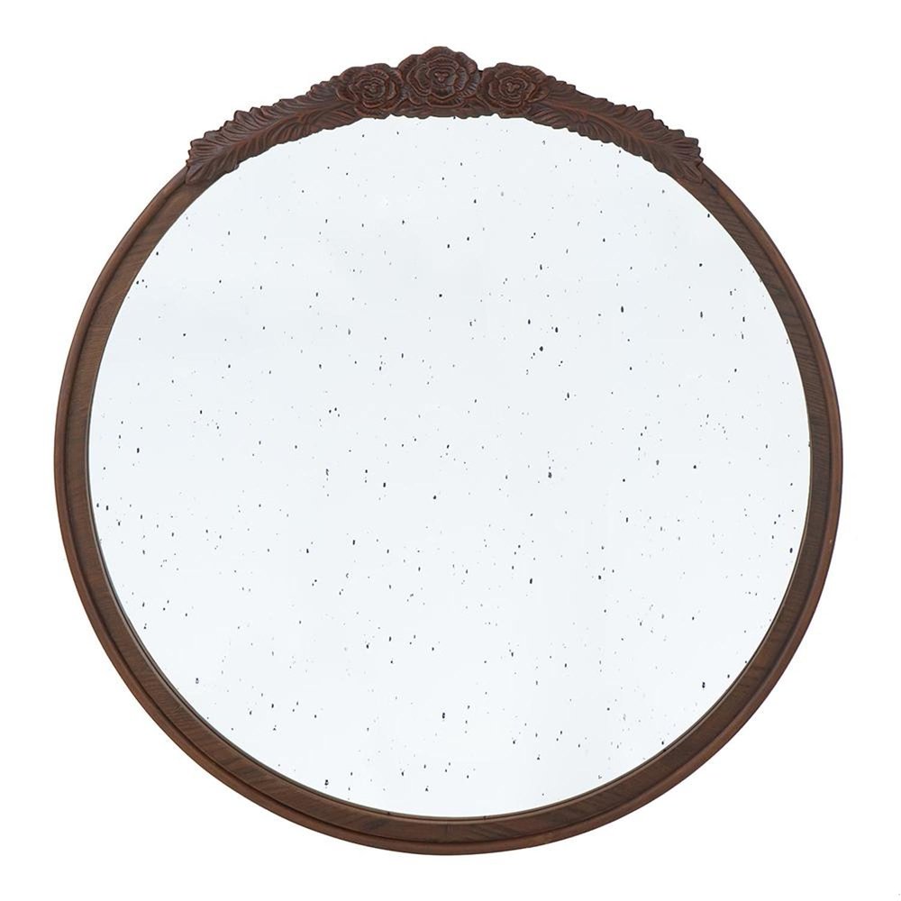 30" Brown Crowned Top Antiqued Glass Framed Accent Mirror