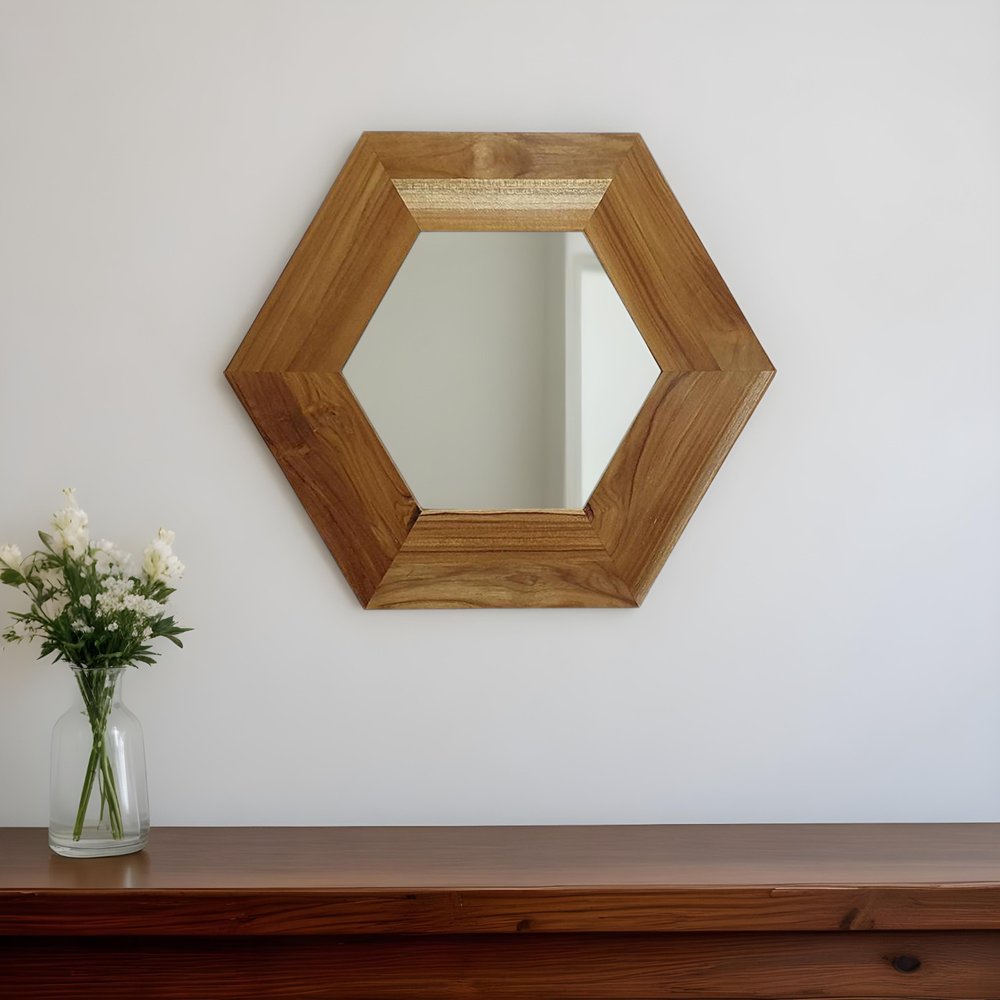 19" Natural Hexagon Solid Wood Framed Accent Mirror