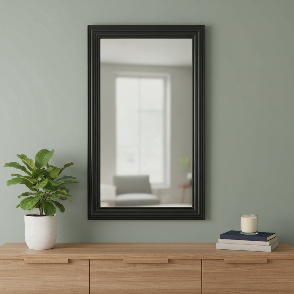 26" Black Beveled Lines Framed Accent Mirror
