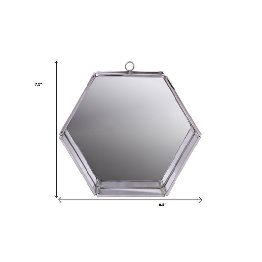 8" Silver Hexagon Steel Framed Accent Mirror