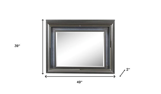 39" Gunmetal Lighted Wood Framed Mounted Dresser Mirror