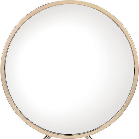 Set of Two Gold Metal And Faux Leather Round Freestanding Makeup Mirror And Stool