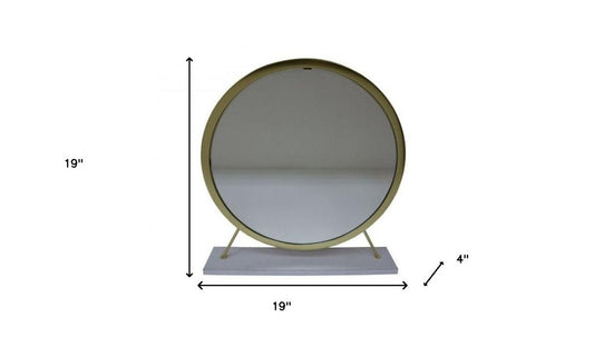 19" Brass Metal Round Freestanding Ornate Framed Makeup Shaving Tabletop Mirror