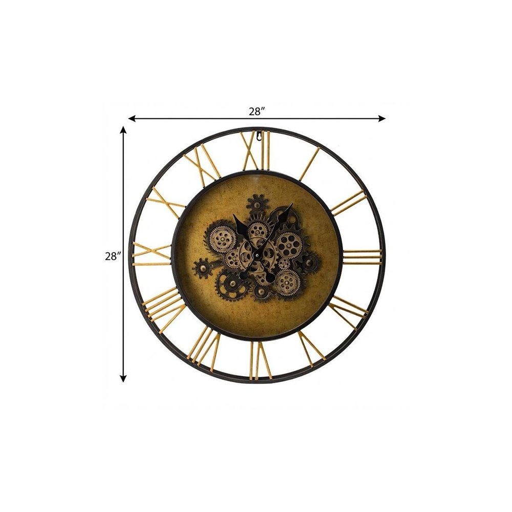 28" Circle Copper Metal and Glass Analog Exposed Gear Wall Clock