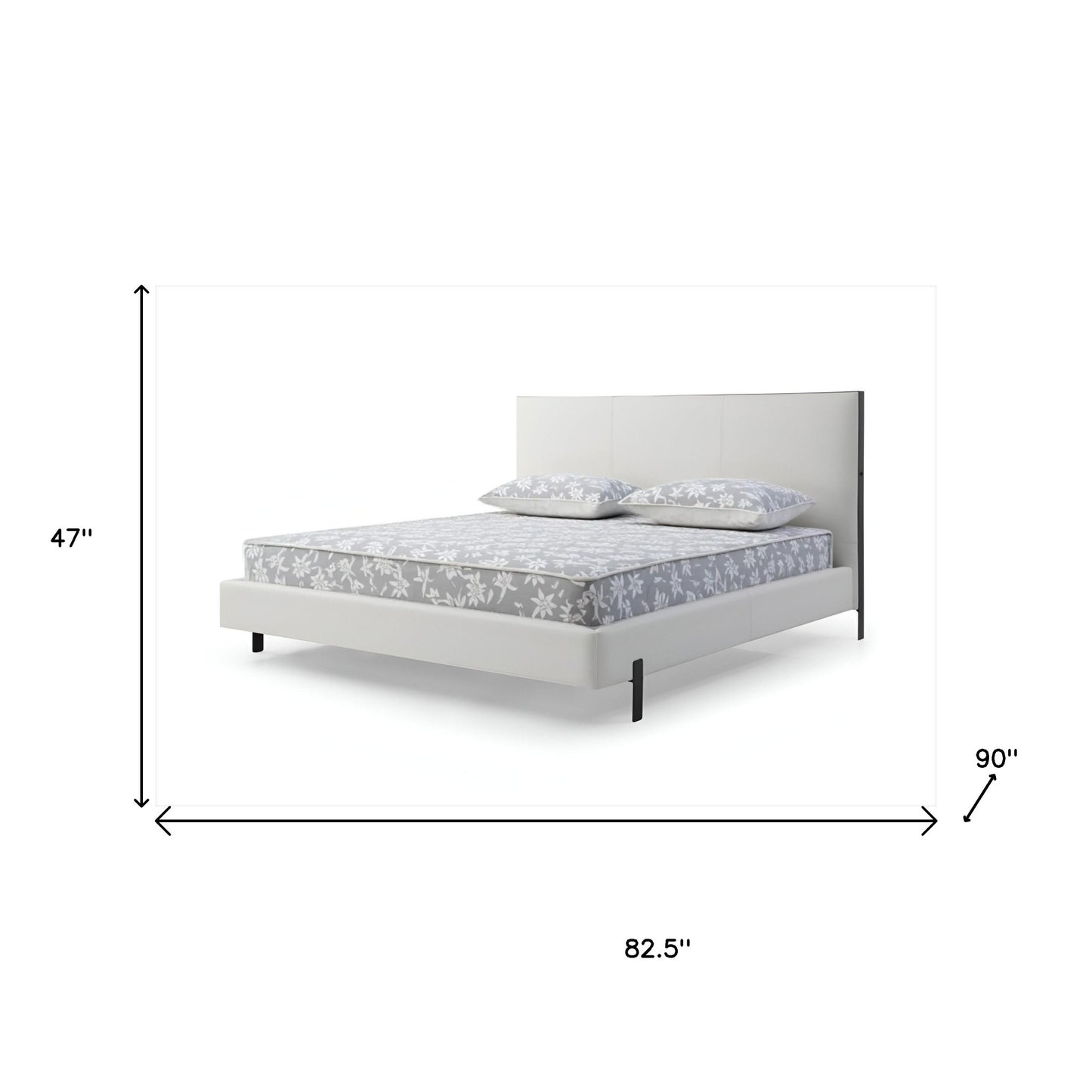 King White Upholstered Faux Leather Bed With USB