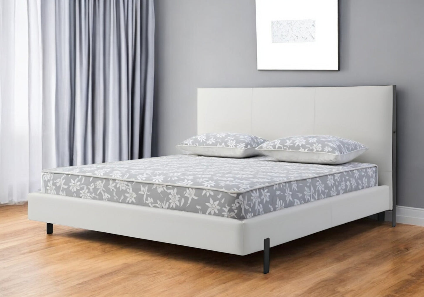 King White Upholstered Faux Leather Bed With USB