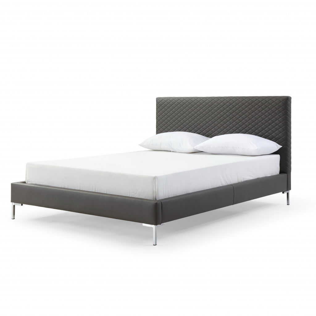 Dark Gray Faux Leather Queen Bed Frame