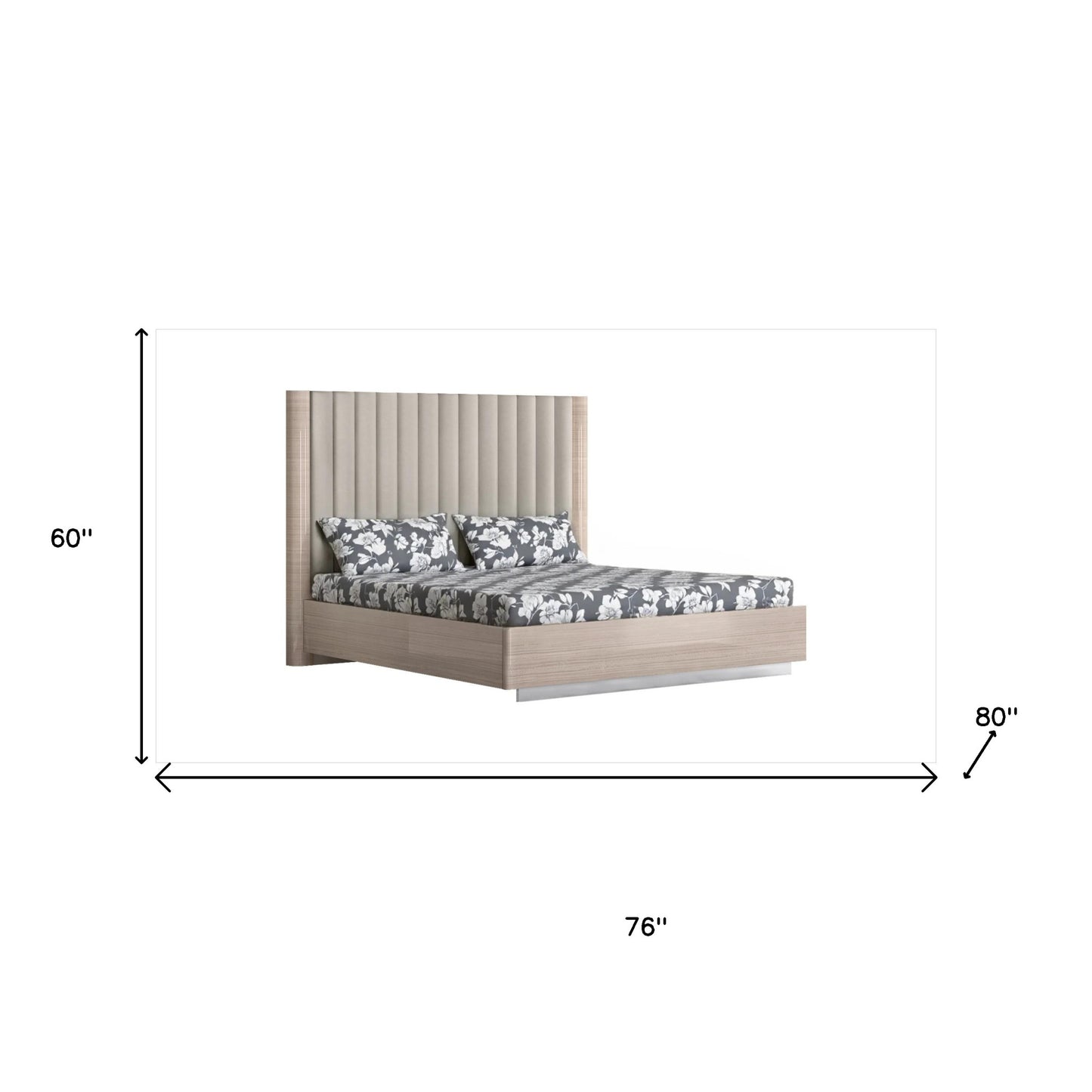 King Size High Gloss Beige Upholstered Channeled Headboard Bed Frame