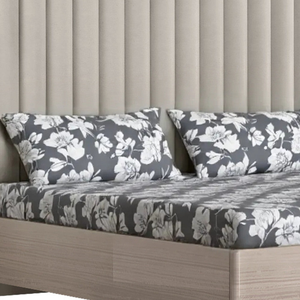 King Size High Gloss Beige Upholstered Channeled Headboard Bed Frame
