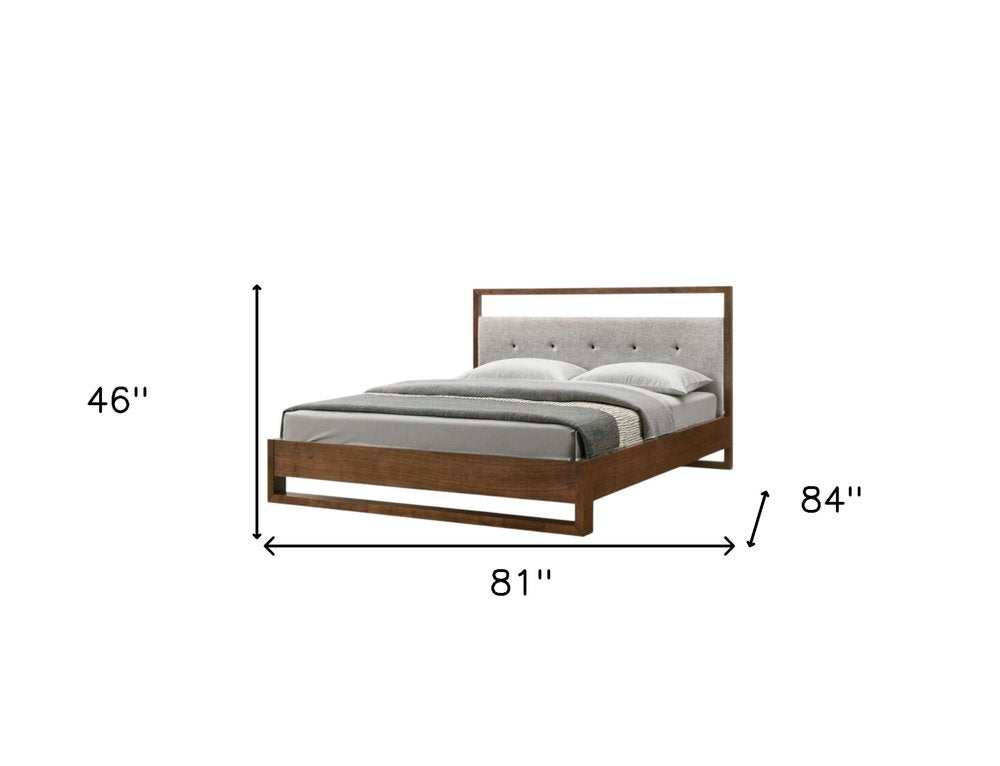 Brown and Gray Wood Tufted Upholstered King Bed Frame