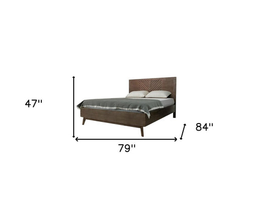 Brown Carved Geometric Solid Wood King Bed Frame