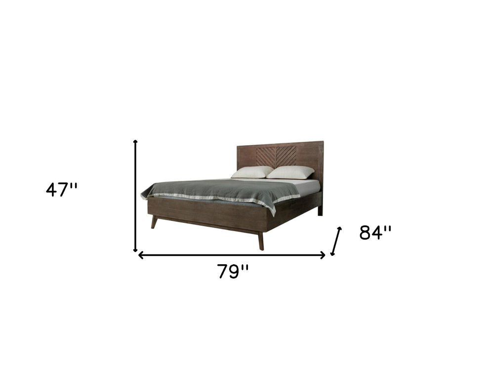 Brown Carved Geometric Solid Wood King Bed Frame