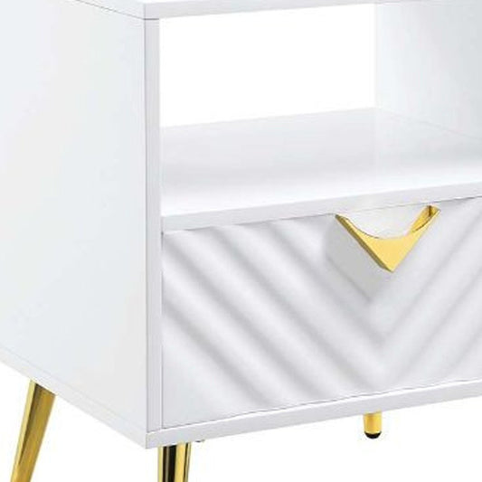 22" White Manufactured Wood And Metal Rectangular End Table With Drawer And Shelf