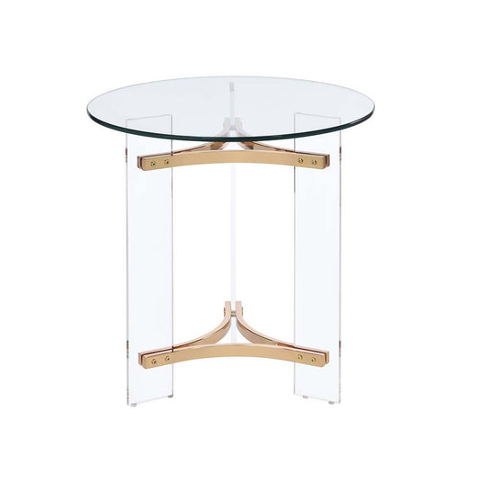 24" Gold And Clear Glass And Metal Round End Table