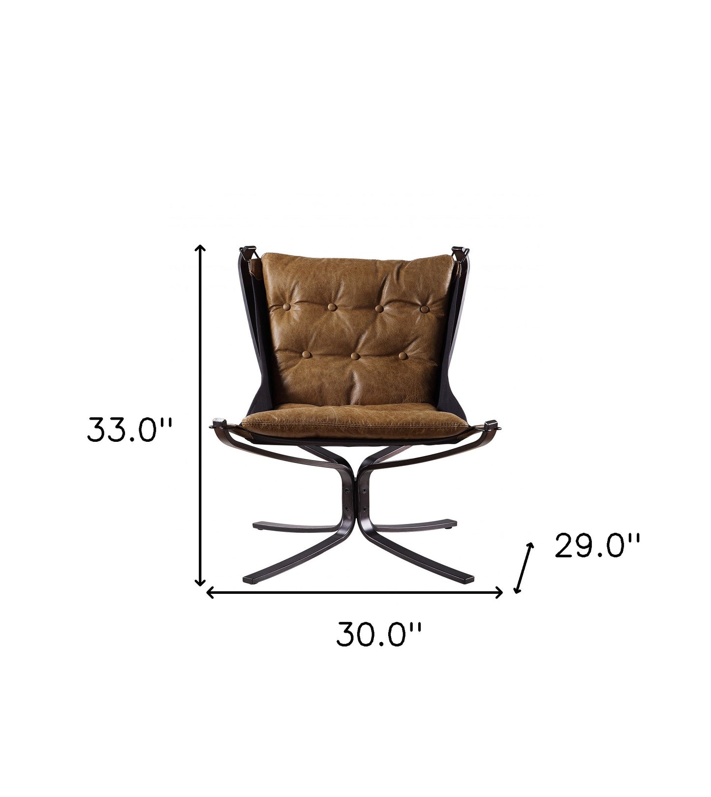 30" Coffee and Steel Blue Top Grain Leather Tufted Lounge Chair