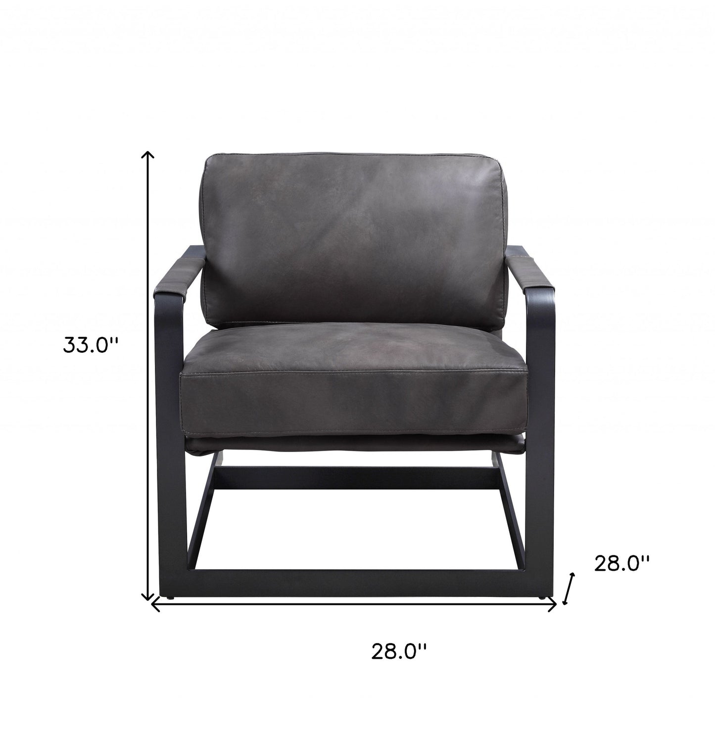 28" Gray and Steel Blue Top Grain Leather Arm Chair