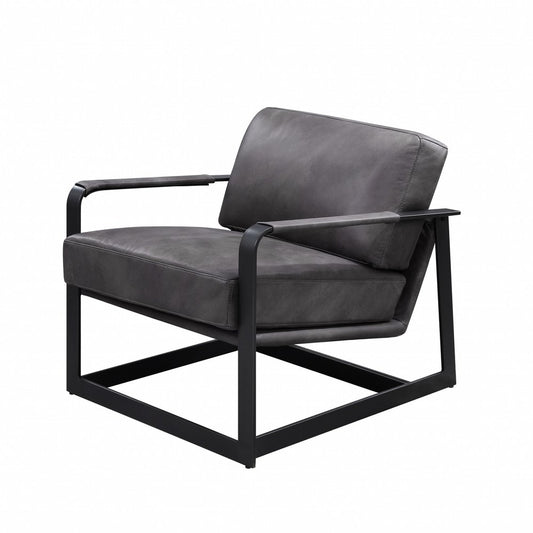 28" Gray and Steel Blue Top Grain Leather Arm Chair