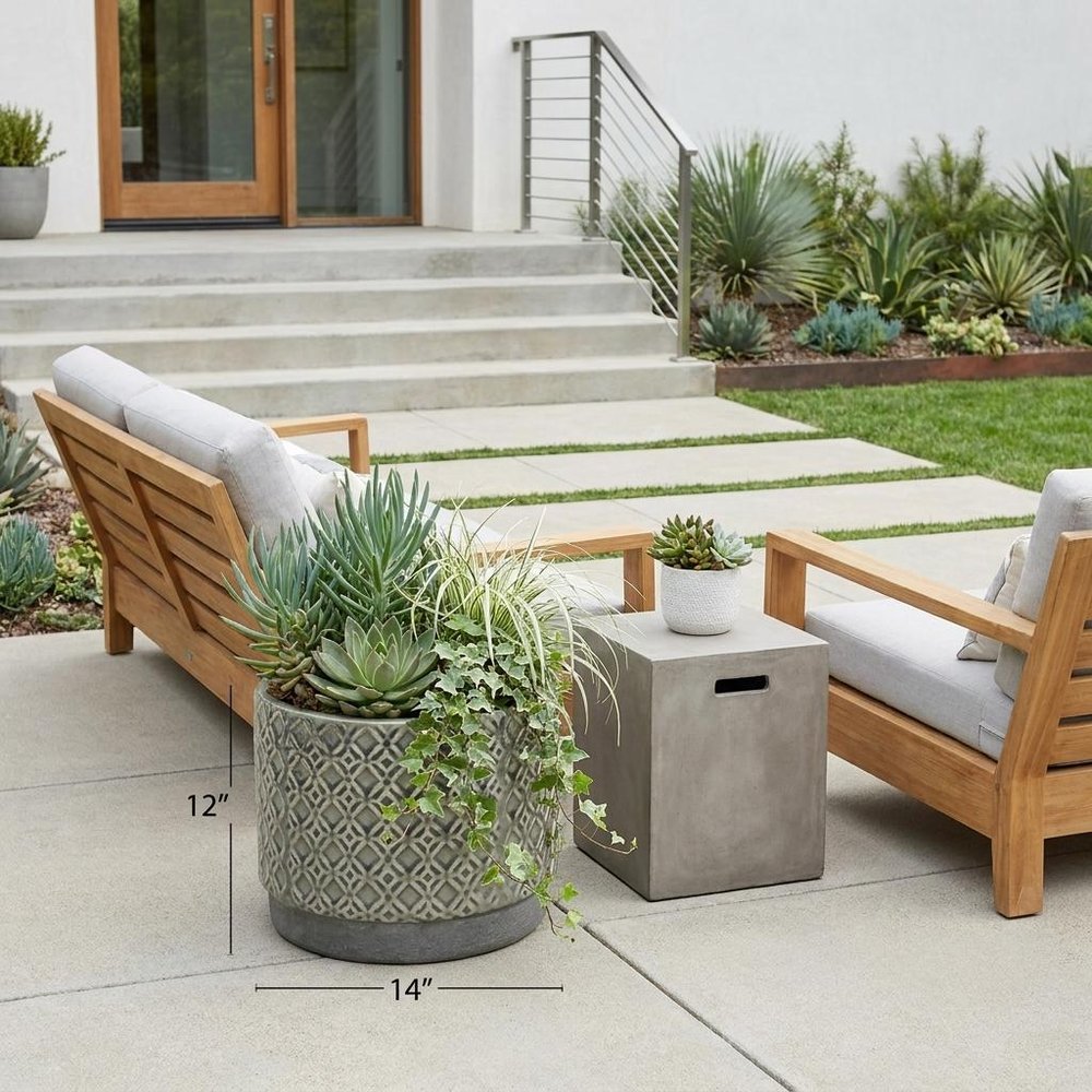 7" Gray Geometric Ceramic Indoor Outdoor Round Pot Planter