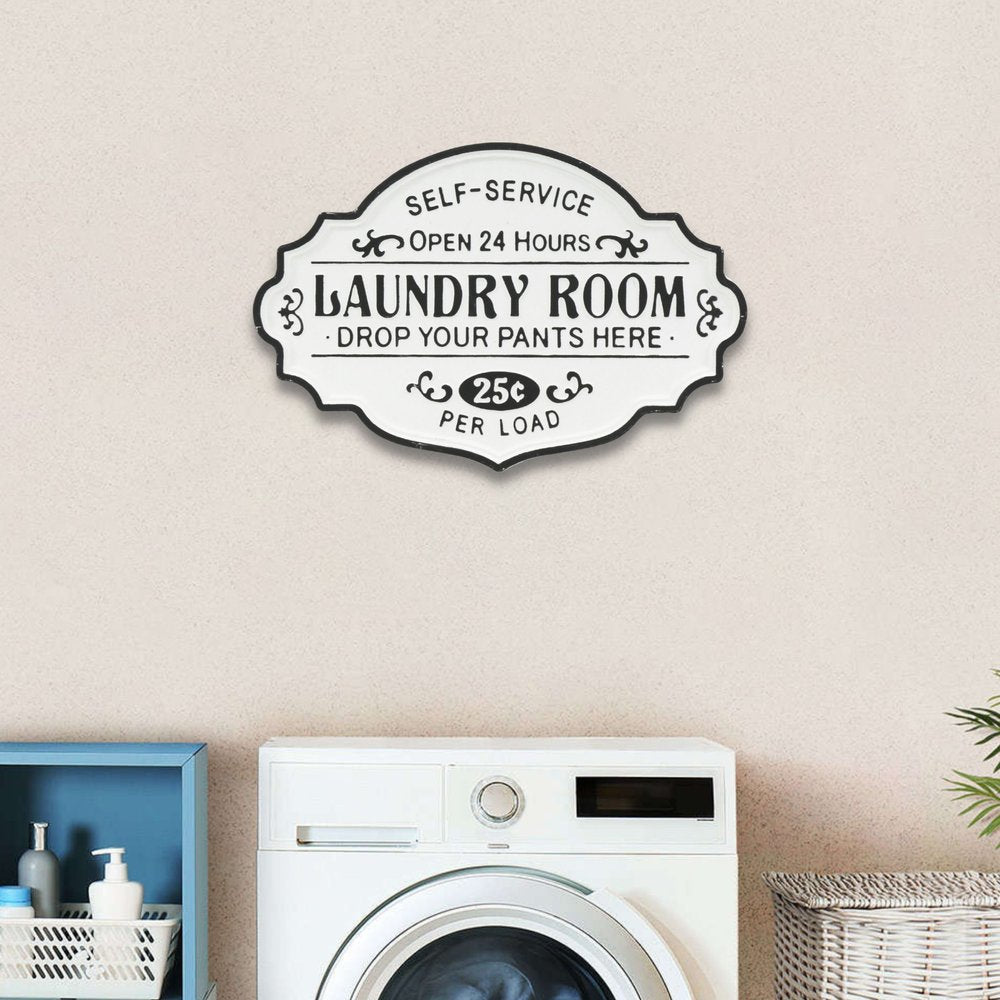 15" X 22" Black and White Laundry Room Metal Wall Decor