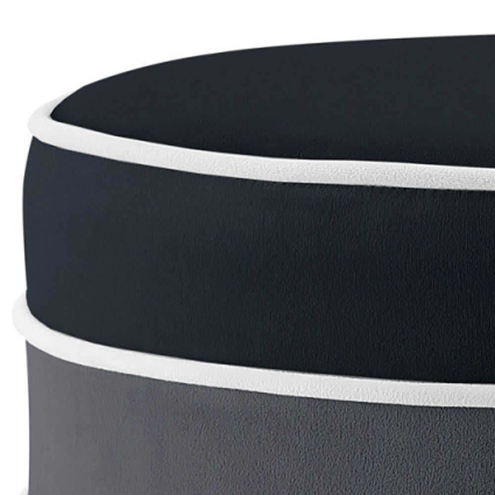 18" Blush Velvet And Gold Round Striped Ottoman