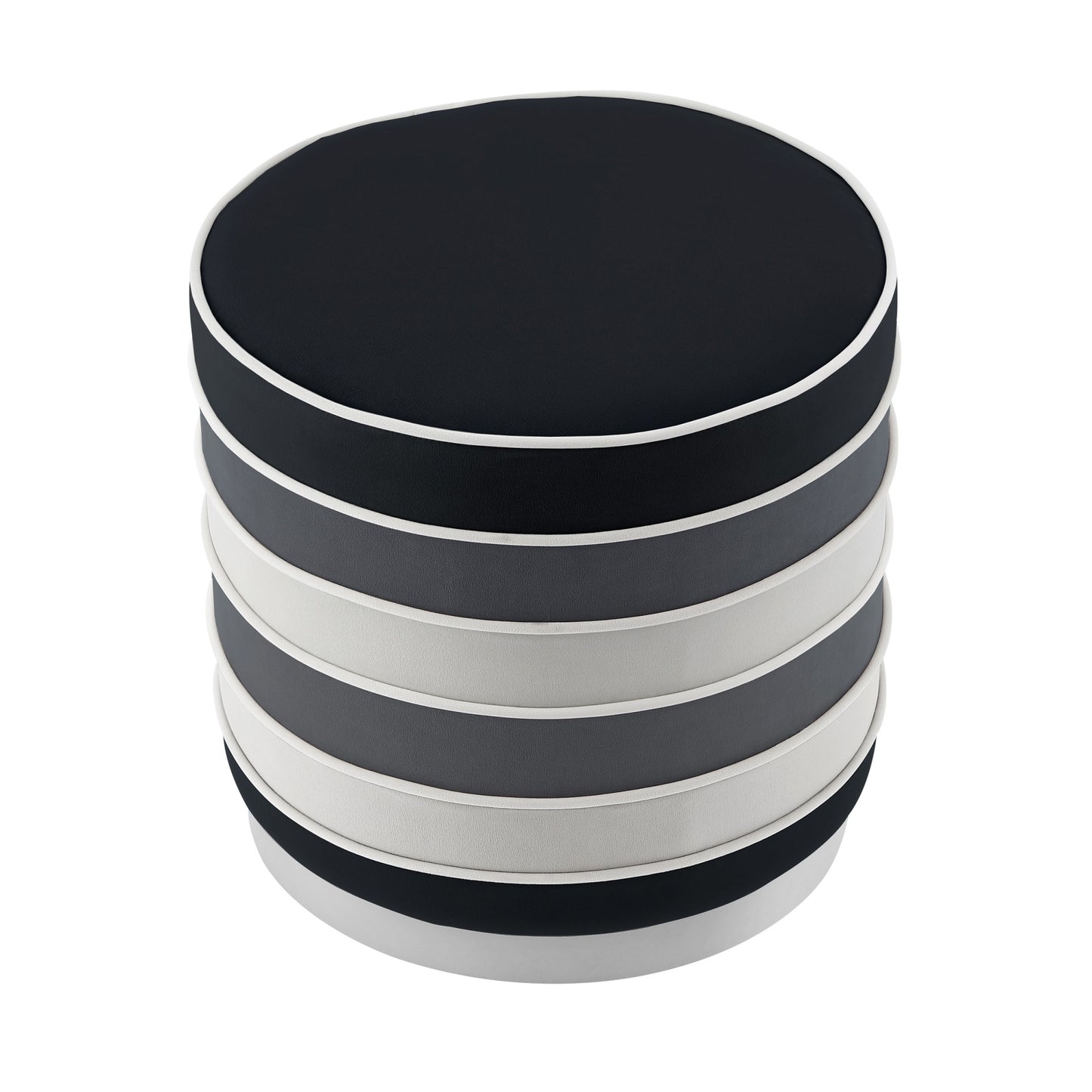 18" Blush Velvet And Gold Round Striped Ottoman