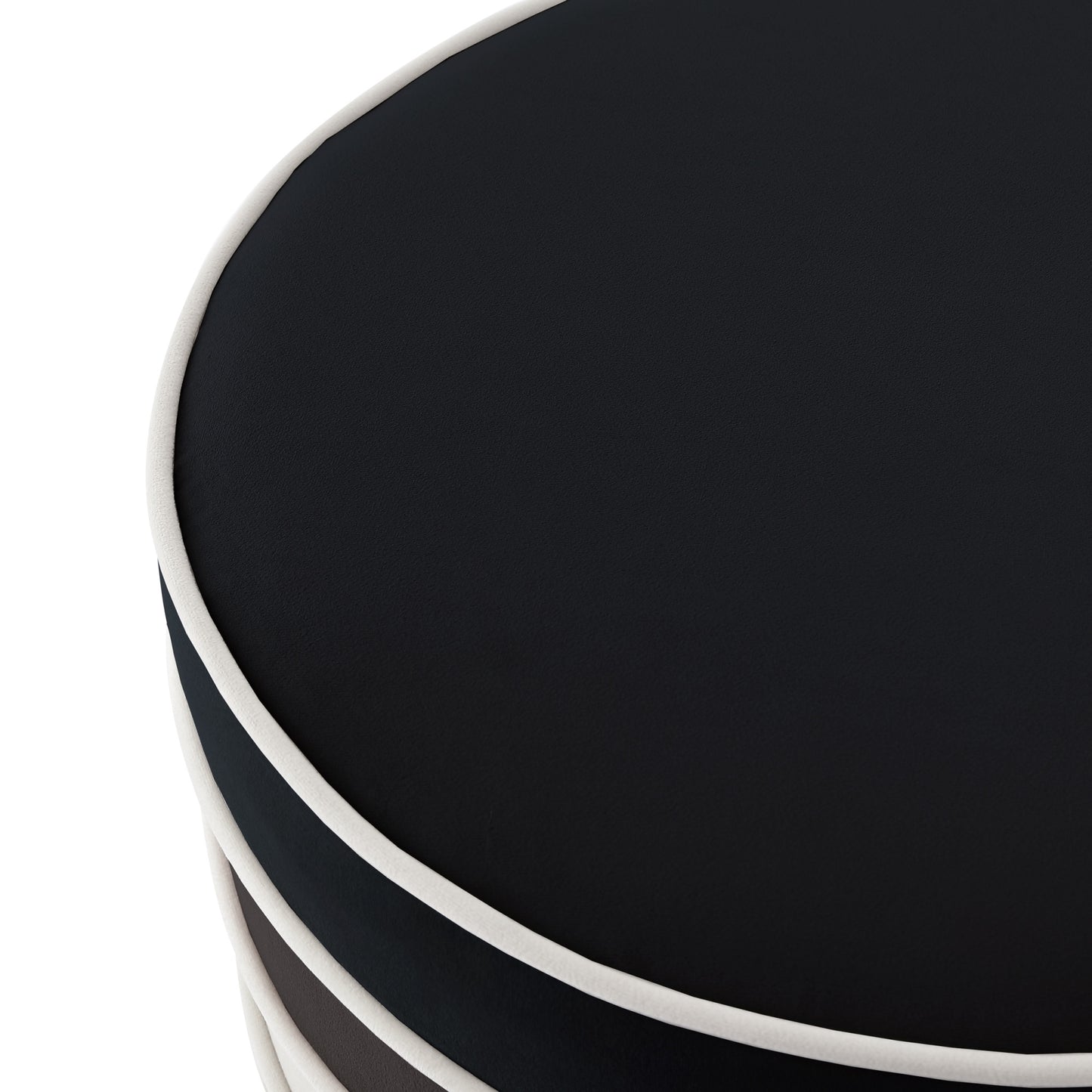 18" Blush Velvet And Gold Round Striped Ottoman