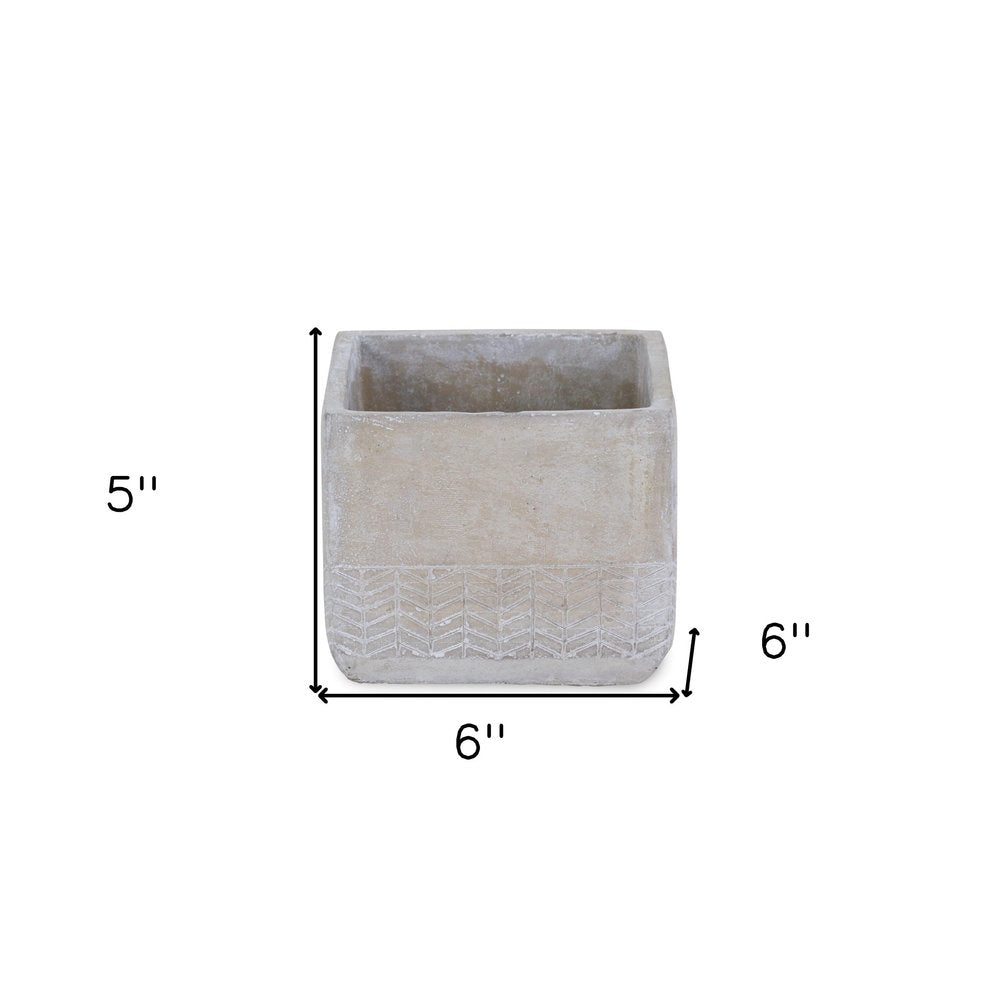 6" Light Gray Chevron Cement Indoor Outdoor Square Pot Planter
