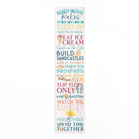 14" X 60" Blue and White Beach House Solid Wood Wall Decor