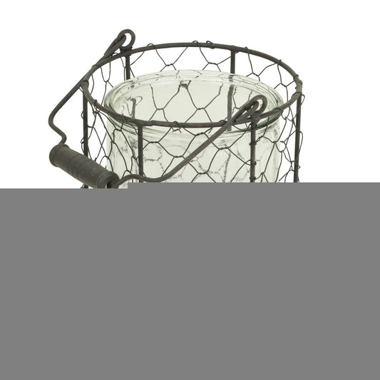 6" Brown and Clear Wire Basket and Glass Jar