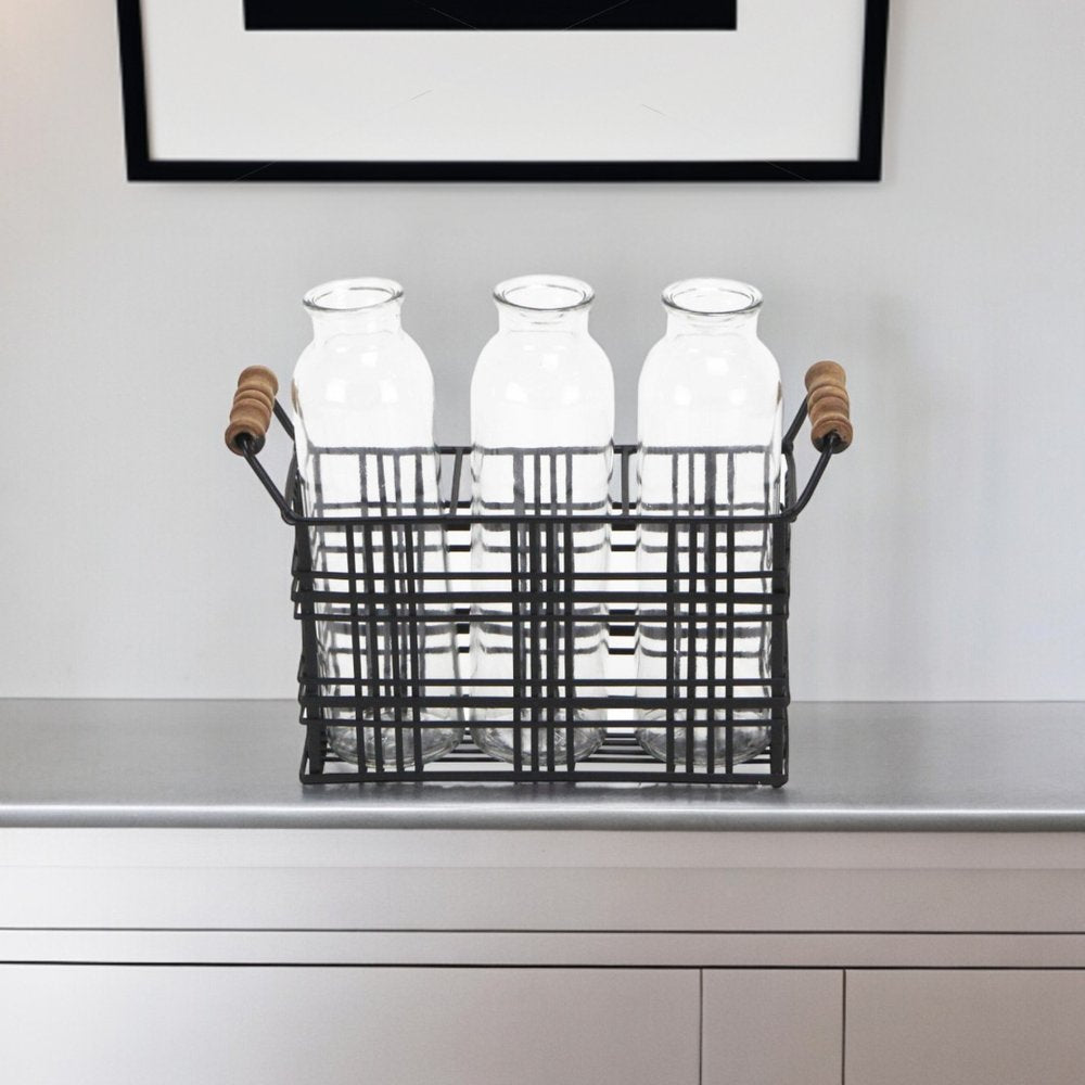 8" Black Glass Decorative Bottle Tabletop Sculpture