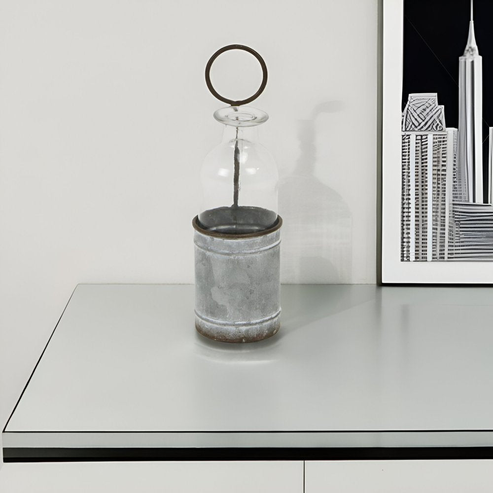 8" Gray Glass Decorative Bottle Tabletop Sculpture