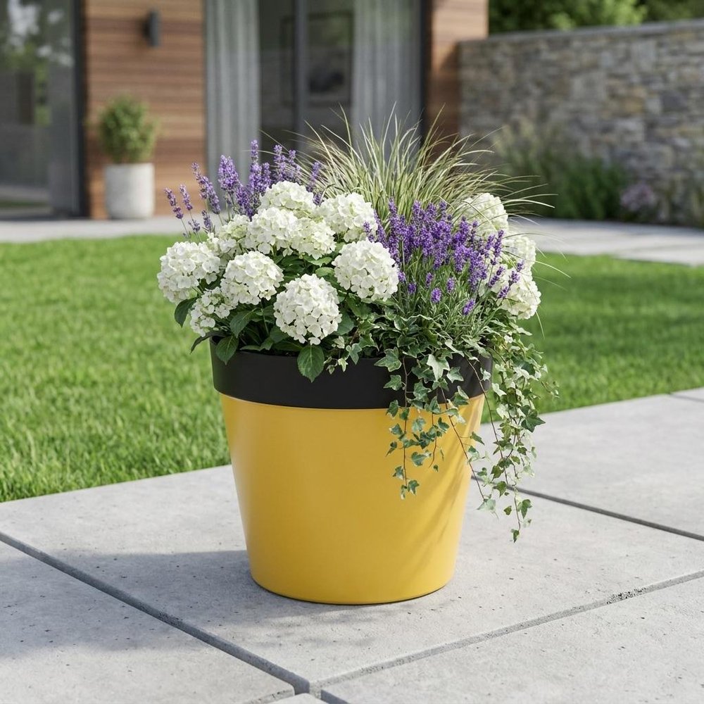 7" Yellow Recycled Plastic Indoor Outdoor Round Pot Planter