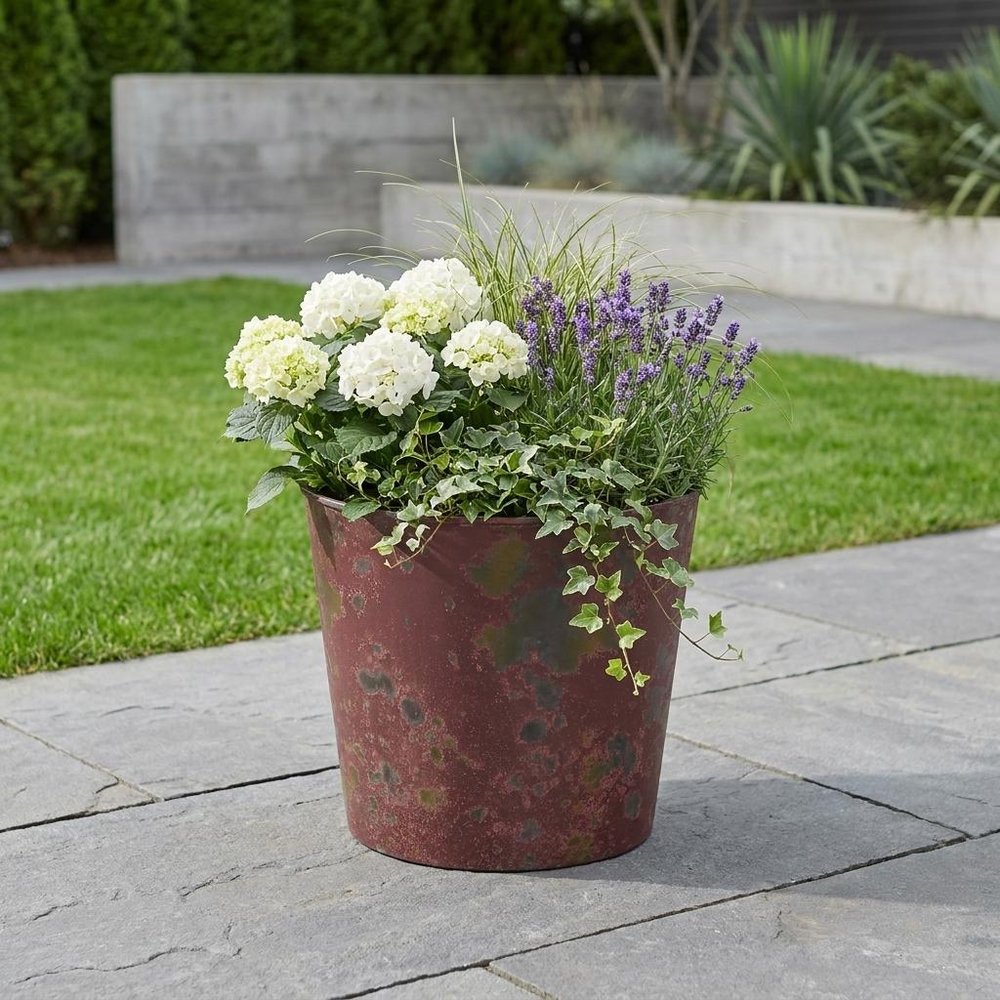 7" Red Recycled Plastic Indoor Outdoor Round Pot Planter