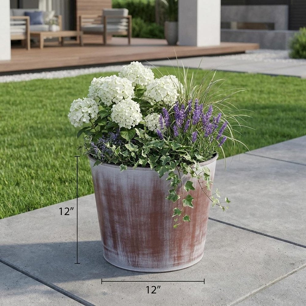 6" Brown and Ivory Textural Tone On Tone Recycled Plastic Indoor Outdoor Round Pot Planter