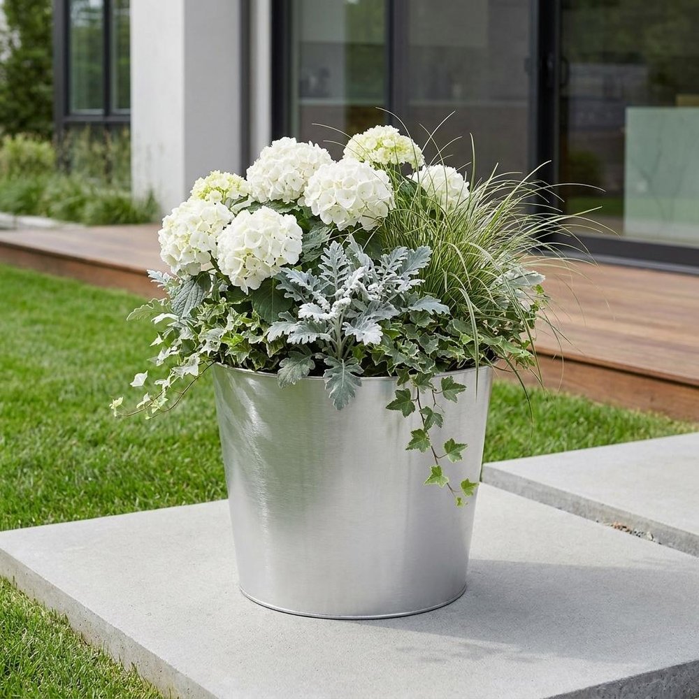 6" Silver Recycled Plastic Indoor Outdoor Round Pot Planter
