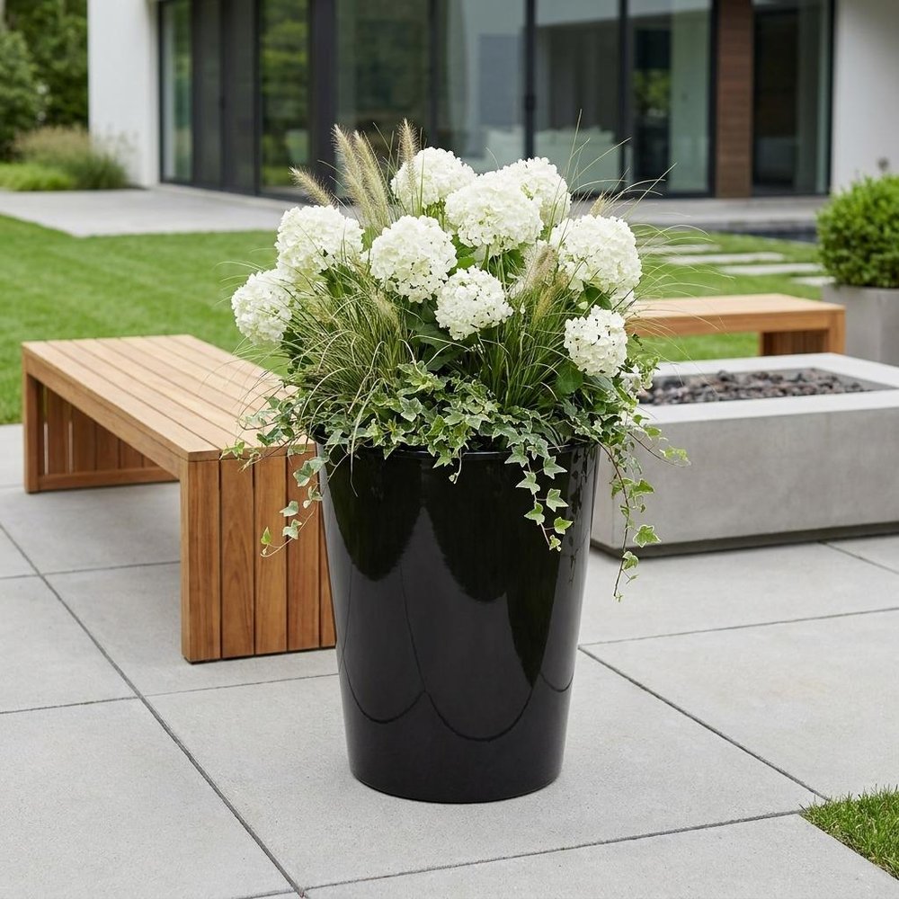5" Black Recycled Plastic Indoor Outdoor Round Pot Planter