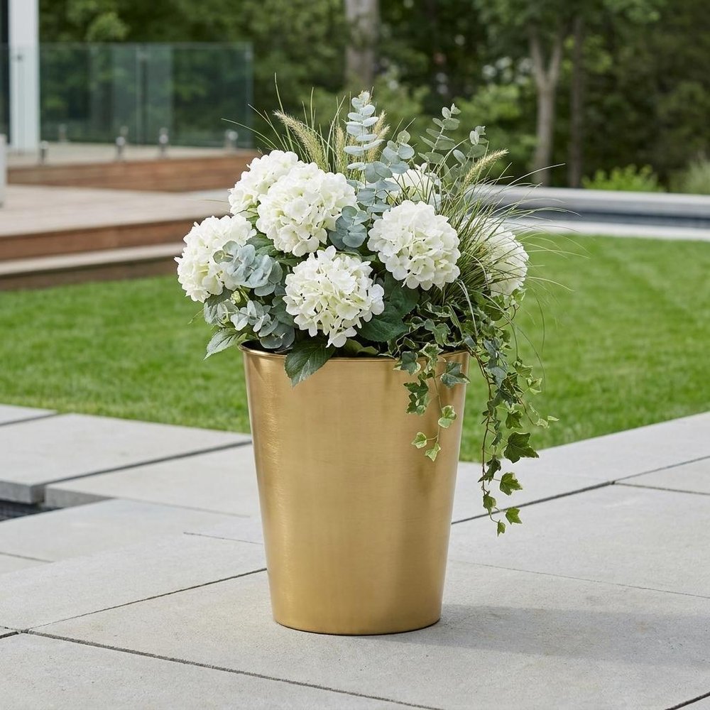 5" Gold Recycled Plastic Indoor Outdoor Round Pot Planter