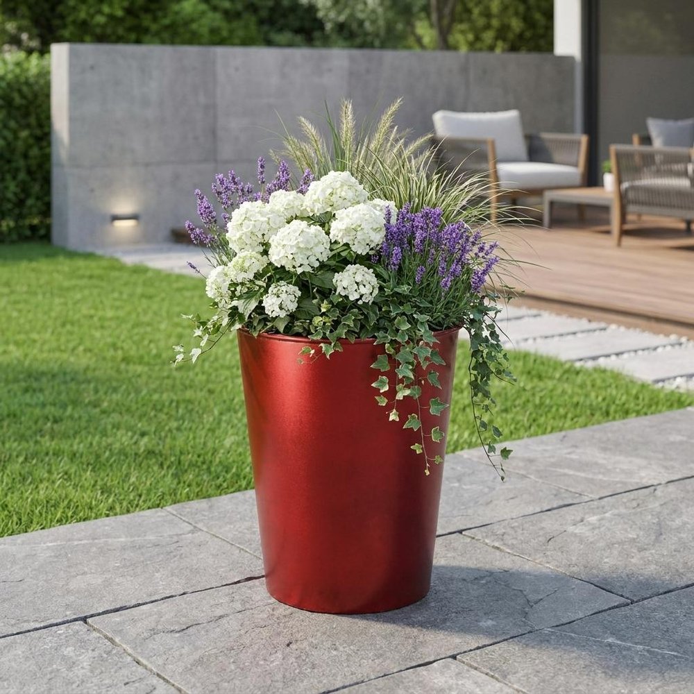 5" Red Recycled Plastic Indoor Outdoor Round Pot Planter