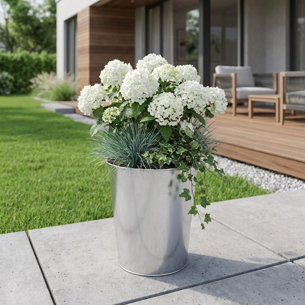 5" Silver Recycled Plastic Indoor Outdoor Round Pot Planter