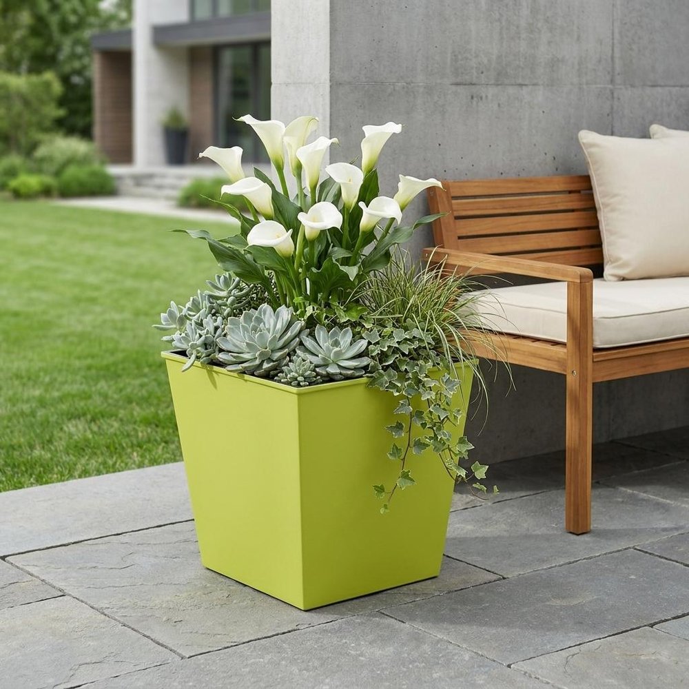5" Lime Green Recycled Plastic Indoor Outdoor Square Pot Planter