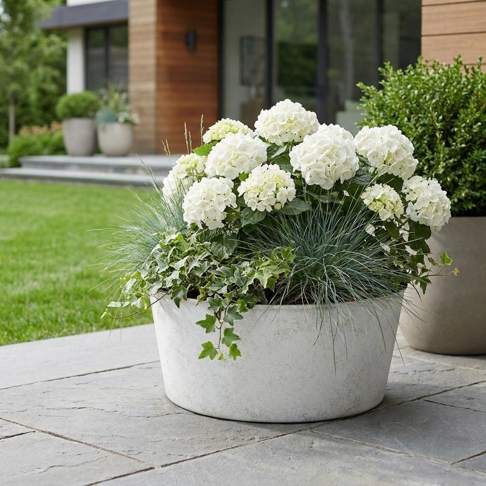 12" Cream Recycled Plastic Indoor Outdoor Round Pot Planter