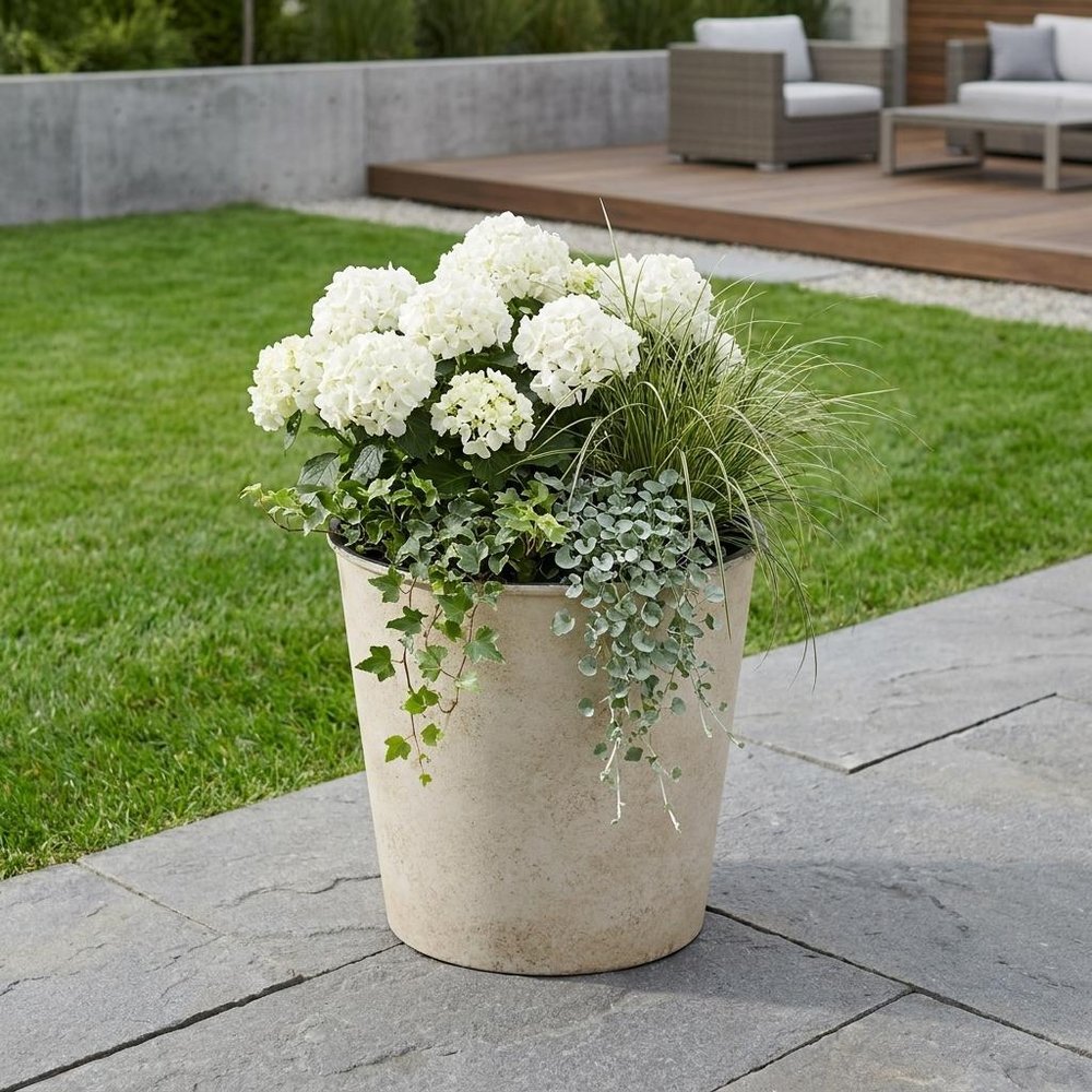 5" Cream Recycled Plastic Indoor Outdoor Round Pot Planter