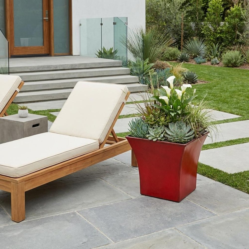5" Red Recycled Plastic Indoor Outdoor Square Pot Planter