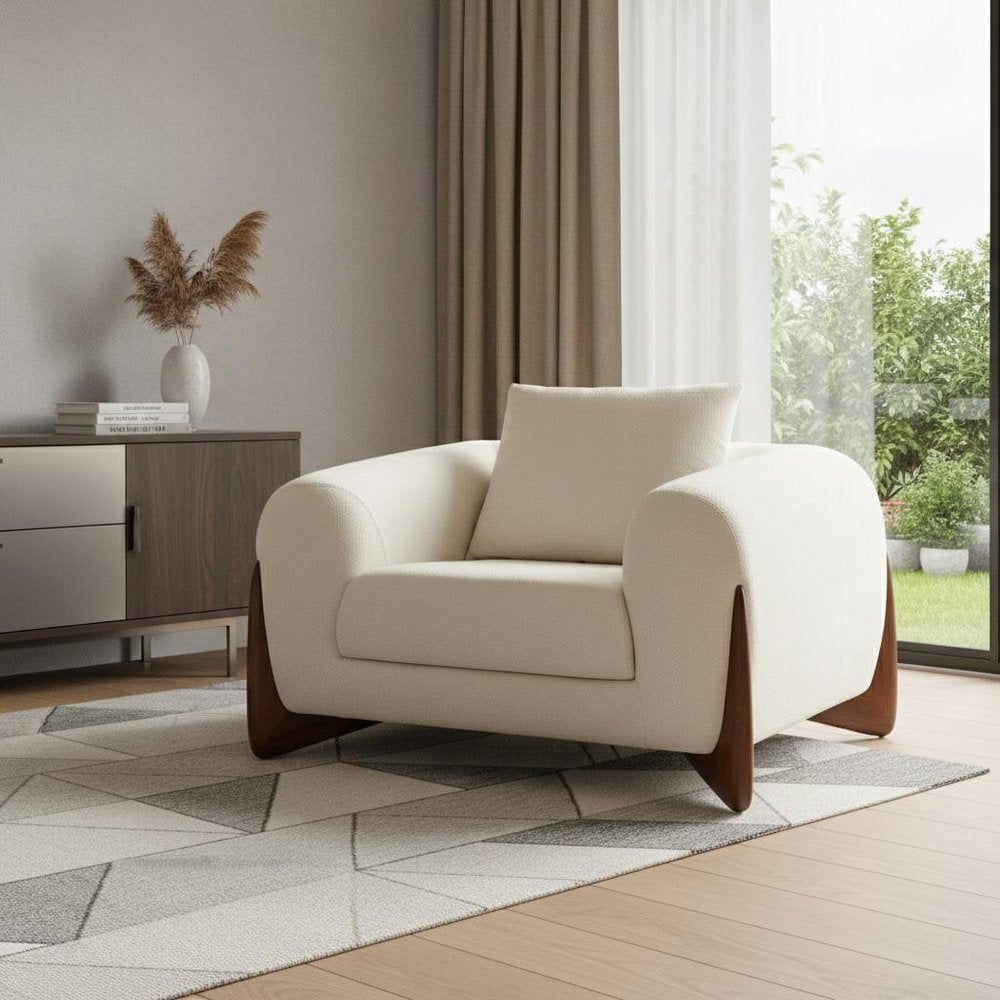 45" Cream And Brown Sherpa Arm Chair