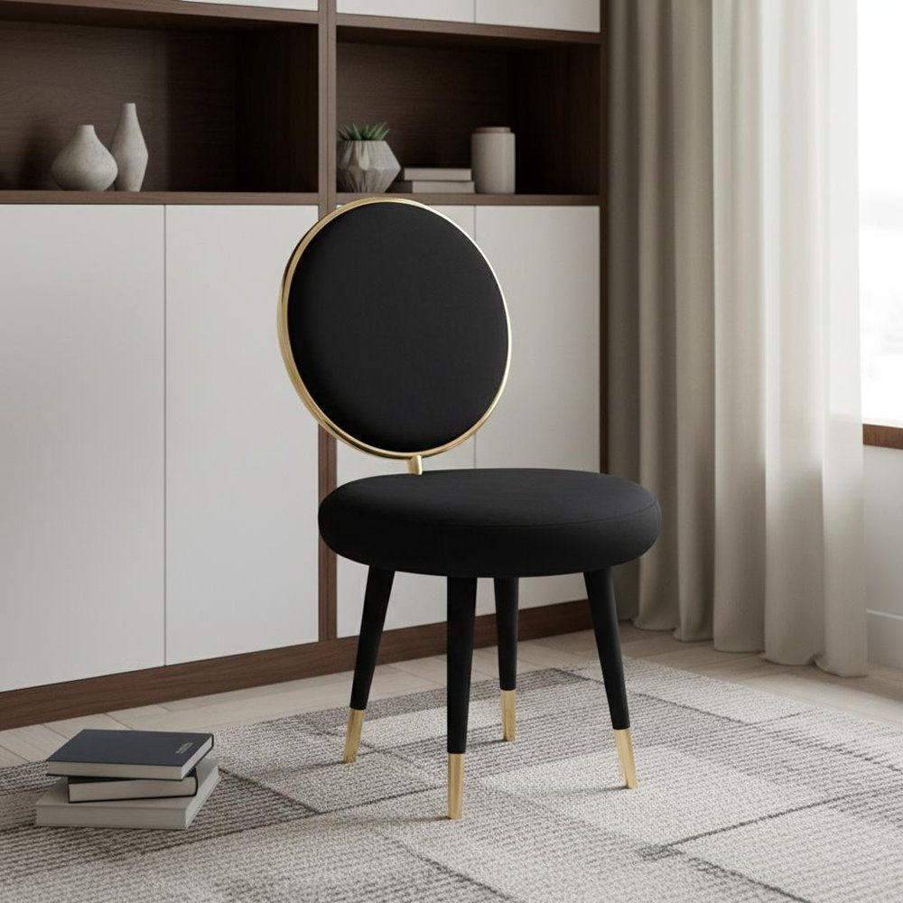 Set of Two 21" Black And Black And Gold Velvet Side Chair