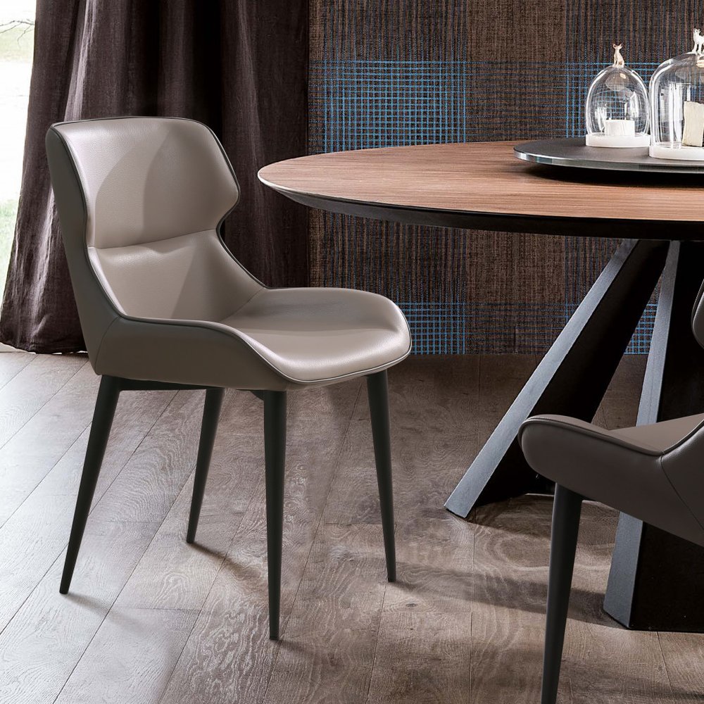 Gray and Black Upholstered Faux Leather Dining Side Chair