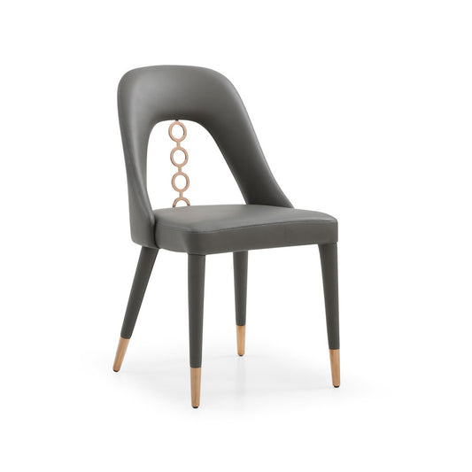 Set of Two Gray Upholstered Faux Leather Dining Side Chairs